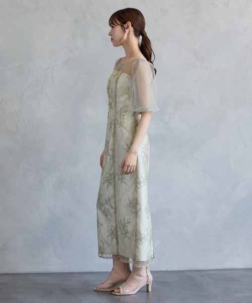 AIMER(エメ)の「チュールバルーンスリーブメロンチュールフラワー刺繍タイトパーティードレス 結婚式 お呼ばれ ドレス 20代 30代 40代(ドレス・レディース・ライトグレー/ブラック/グリーン系・LARGE/MEDIUM/SMALL/X-LARGE)」の13枚目の写真