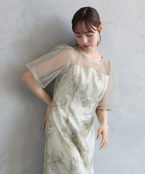 AIMER(エメ)の「チュールバルーンスリーブメロンチュールフラワー刺繍タイトパーティードレス 結婚式 お呼ばれ ドレス 20代 30代 40代(ドレス・レディース・ライトグレー/ブラック/グリーン系・LARGE/MEDIUM/SMALL/X-LARGE)」の15枚目の写真
