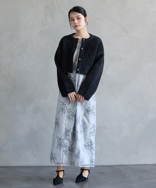 AIMER(エメ)の「チュールバルーンスリーブメロンチュールフラワー刺繍タイトパーティードレス 結婚式 お呼ばれ ドレス 20代 30代 40代(ドレス・レディース・ライトグレー/ブラック/グリーン系・LARGE/MEDIUM/SMALL/X-LARGE)」の6枚目の写真