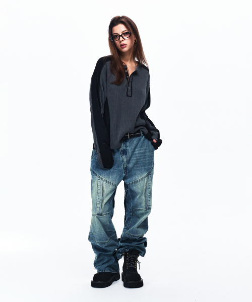 RSSC(アールエスエスシー)の「CUTLINE WAFFLE HENLEY LONG SLEEVE - CHARCOAL(Tシャツ/カットソー・レディース・その他・1/2)」の6枚目の写真