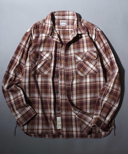 ANPAS（アンパス）の「【HOUSTON】 Vintage Check Flannel Shirt / 【ヒューストン】ヴィンテージ チェックネルシャツ ビンテージ ユーズド加工 長袖 メンズ トップス 秋冬 アメカジ ミリタリー ブランド（シャツ/ブラウス・メンズ・ダークネイビー/ブラウン/レッド/ネイビー/グリーン/バーガンディー・M/XL/L）」の2枚目の写真