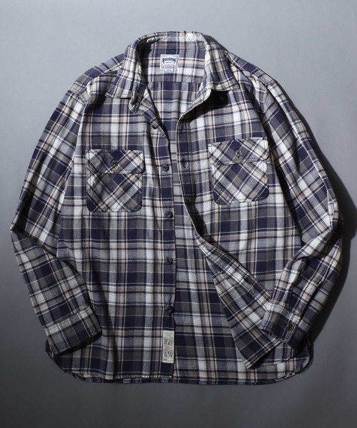 ANPAS（アンパス）の「【HOUSTON】 Vintage Check Flannel Shirt / 【ヒューストン】ヴィンテージ チェックネルシャツ ビンテージ ユーズド加工 長袖 メンズ トップス 秋冬 アメカジ ミリタリー ブランド（シャツ/ブラウス・メンズ・ダークネイビー/ブラウン/レッド/ネイビー/グリーン/バーガンディー・M/XL/L）」の5枚目の写真