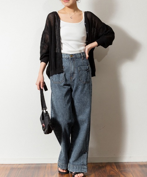 ElegChic（エレグシック）の「メッシュ編みVネックカーディガン（カーディガン/ボレロ・レディース・ブラック/ライトグレー・M/XL/4L）」の2枚目の写真