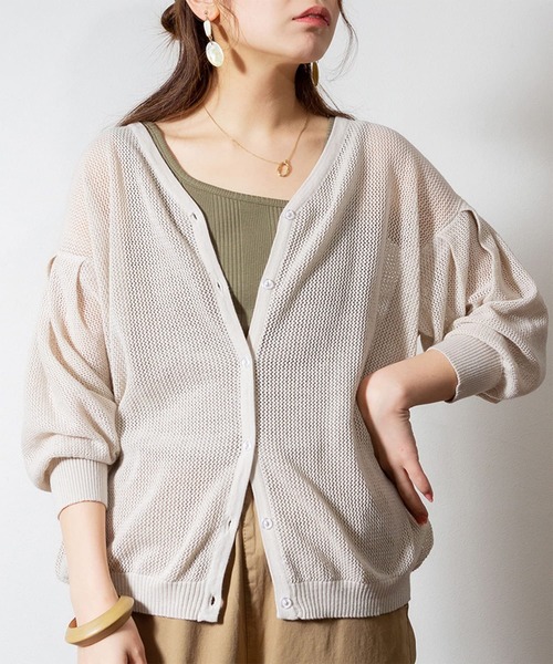 ElegChic（エレグシック）の「メッシュ編みVネックカーディガン（カーディガン/ボレロ・レディース・ブラック/ライトグレー・M/XL/4L）」の4枚目の写真
