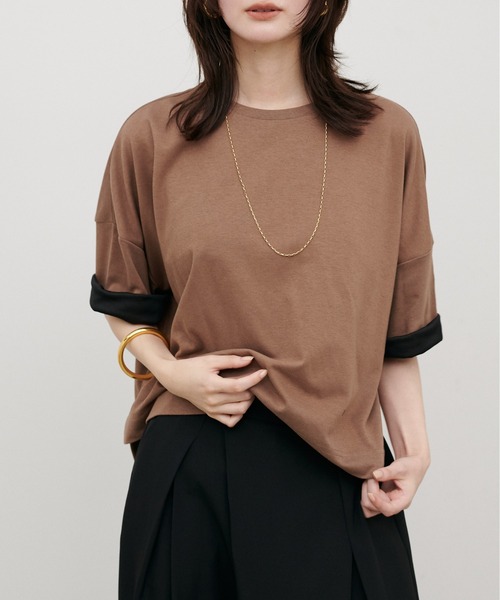 LARUTA(ラルータ)の「【LARUTA】リバークロス配色Tシャツ(Tシャツ/カットソー・レディース・ネイビー/ブラック/ブラウン・MEDIUM)」の3枚目の写真