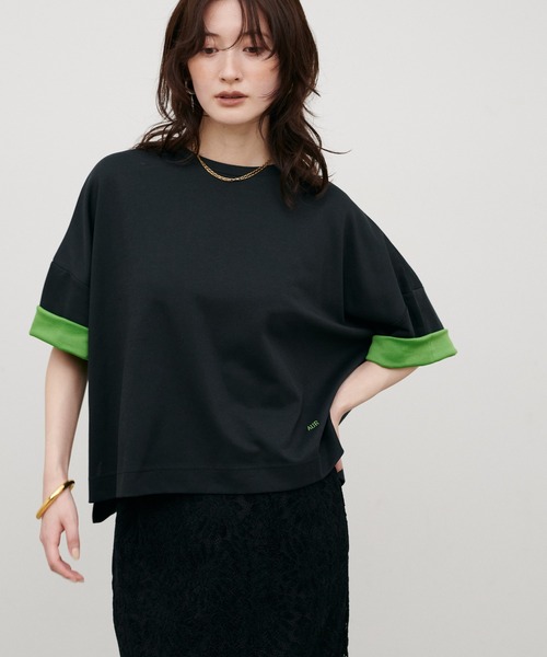 LARUTA(ラルータ)の「【LARUTA】リバークロス配色Tシャツ(Tシャツ/カットソー・レディース・ネイビー/ブラック/ブラウン・MEDIUM)」の5枚目の写真