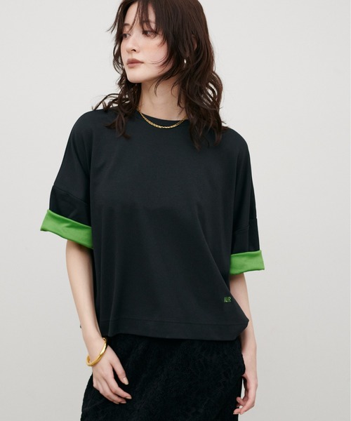 LARUTA(ラルータ)の「【LARUTA】リバークロス配色Tシャツ(Tシャツ/カットソー・レディース・ネイビー/ブラック/ブラウン・MEDIUM)」の6枚目の写真