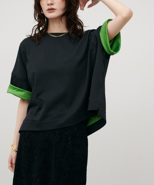 LARUTA(ラルータ)の「【LARUTA】リバークロス配色Tシャツ(Tシャツ/カットソー・レディース・ネイビー/ブラック/ブラウン・MEDIUM)」の7枚目の写真