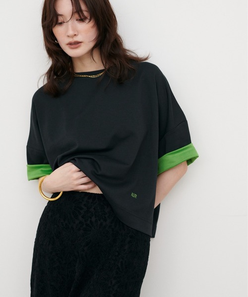 LARUTA(ラルータ)の「【LARUTA】リバークロス配色Tシャツ(Tシャツ/カットソー・レディース・ネイビー/ブラック/ブラウン・MEDIUM)」の4枚目の写真