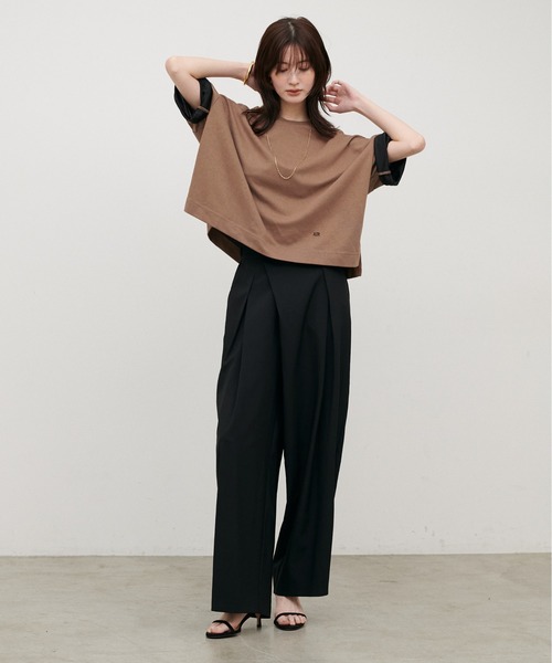 LARUTA(ラルータ)の「【LARUTA】リバークロス配色Tシャツ(Tシャツ/カットソー・レディース・ネイビー/ブラック/ブラウン・MEDIUM)」の14枚目の写真
