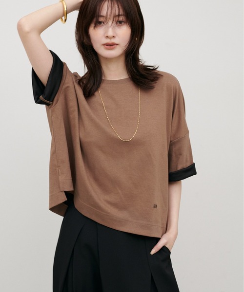 LARUTA(ラルータ)の「【LARUTA】リバークロス配色Tシャツ(Tシャツ/カットソー・レディース・ネイビー/ブラック/ブラウン・MEDIUM)」の10枚目の写真