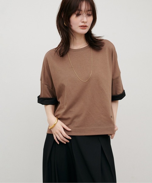 LARUTA(ラルータ)の「【LARUTA】リバークロス配色Tシャツ(Tシャツ/カットソー・レディース・ネイビー/ブラック/ブラウン・MEDIUM)」の12枚目の写真