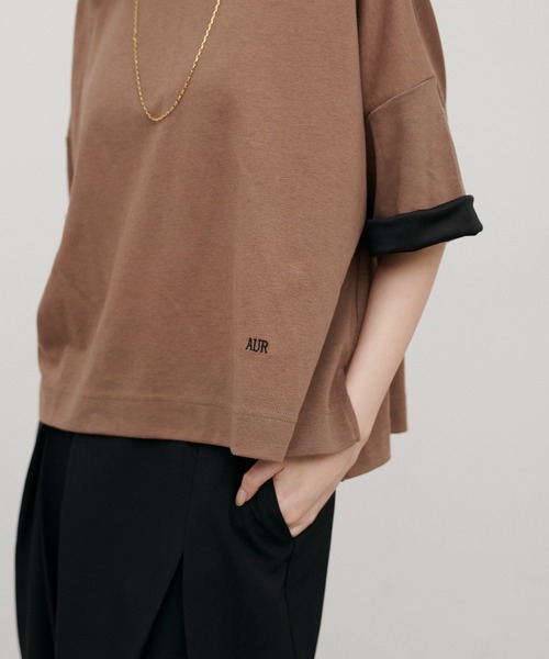 LARUTA(ラルータ)の「【LARUTA】リバークロス配色Tシャツ(Tシャツ/カットソー・レディース・ネイビー/ブラック/ブラウン・MEDIUM)」の13枚目の写真