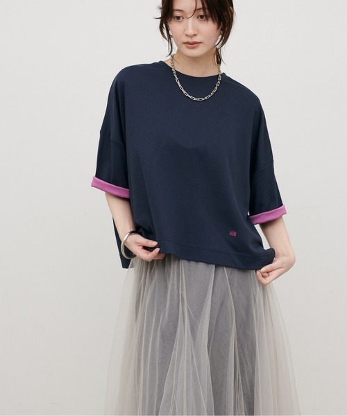 LARUTA(ラルータ)の「【LARUTA】リバークロス配色Tシャツ(Tシャツ/カットソー・レディース・ネイビー/ブラック/ブラウン・MEDIUM)」の17枚目の写真