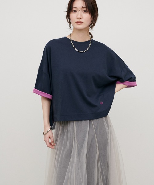 LARUTA(ラルータ)の「【LARUTA】リバークロス配色Tシャツ(Tシャツ/カットソー・レディース・ネイビー/ブラック/ブラウン・MEDIUM)」の18枚目の写真