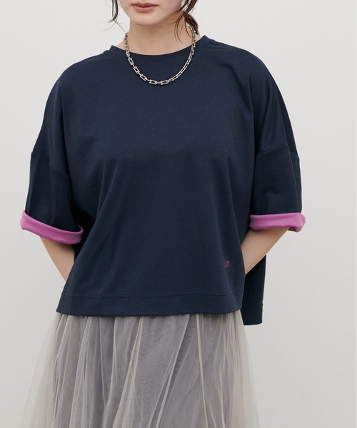 LARUTA(ラルータ)の「【LARUTA】リバークロス配色Tシャツ(Tシャツ/カットソー・レディース・ネイビー/ブラック/ブラウン・MEDIUM)」の16枚目の写真