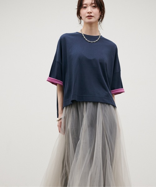 LARUTA(ラルータ)の「【LARUTA】リバークロス配色Tシャツ(Tシャツ/カットソー・レディース・ネイビー/ブラック/ブラウン・MEDIUM)」の19枚目の写真