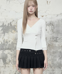 Lace Trim Button Wrap Long Sleeve (White)