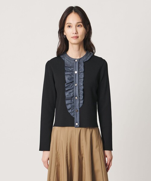 UNITED ARROWS(ユナイテッドアローズ)の「デニムライク フリル カーディガン ‐ウォッシャブル‐(カーディガン/ボレロ・レディース・ブラック/ネイビー・FREE)」の7枚目の写真
