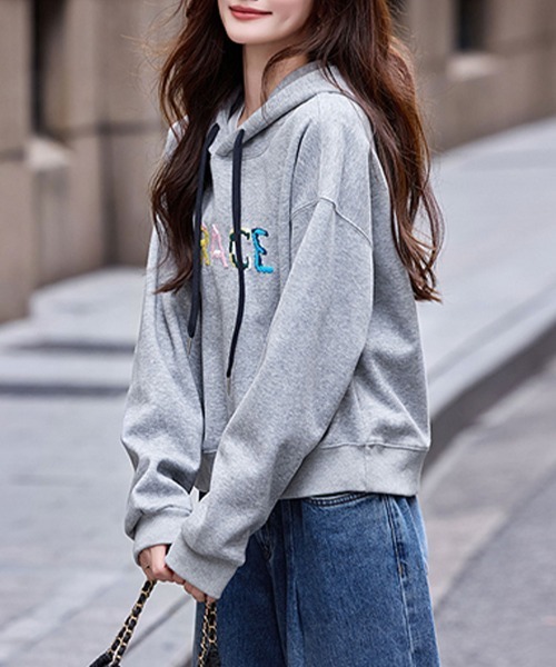 ONEP STAR(ワンピスター)の「カラフルロゴ刺繍配色パーカー(パーカー・レディース・ネイビー/グレー・LARGE/MEDIUM/X-LARGE)」の7枚目の写真
