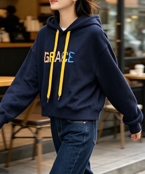 ONEP STAR(ワンピスター)の「カラフルロゴ刺繍配色パーカー(パーカー・レディース・ネイビー/グレー・LARGE/MEDIUM/X-LARGE)」の15枚目の写真