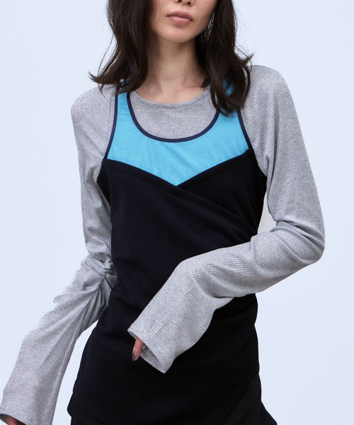 THINGS THAT MATTER(シングス ザット マター)の「BUSTIER LAYERED RIB TOPS / ビスチェレイヤードリブトップス(Tシャツ/カットソー・レディース・レッド/ネイビー・FREE)」の2枚目の写真
