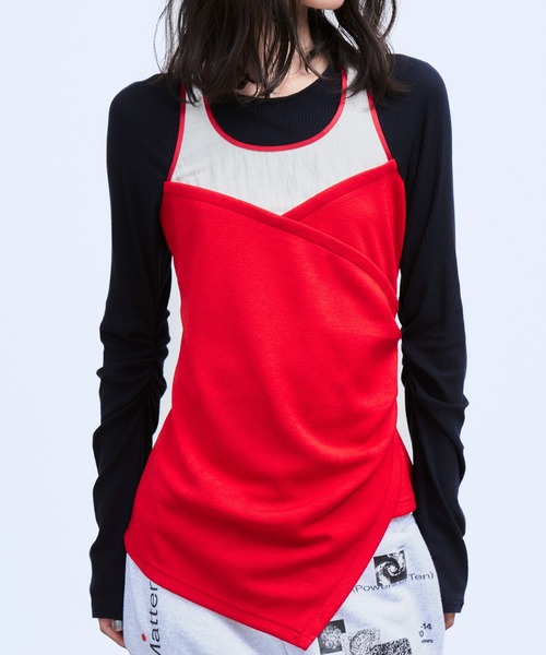 THINGS THAT MATTER(シングス ザット マター)の「BUSTIER LAYERED RIB TOPS / ビスチェレイヤードリブトップス(Tシャツ/カットソー・レディース・レッド/ネイビー・FREE)」の1枚目の写真