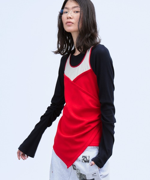 THINGS THAT MATTER(シングス ザット マター)の「BUSTIER LAYERED RIB TOPS / ビスチェレイヤードリブトップス(Tシャツ/カットソー・レディース・レッド/ネイビー・FREE)」の6枚目の写真