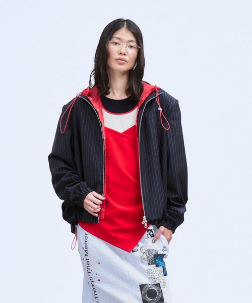 THINGS THAT MATTER(シングス ザット マター)の「BUSTIER LAYERED RIB TOPS / ビスチェレイヤードリブトップス(Tシャツ/カットソー・レディース・レッド/ネイビー・FREE)」の8枚目の写真