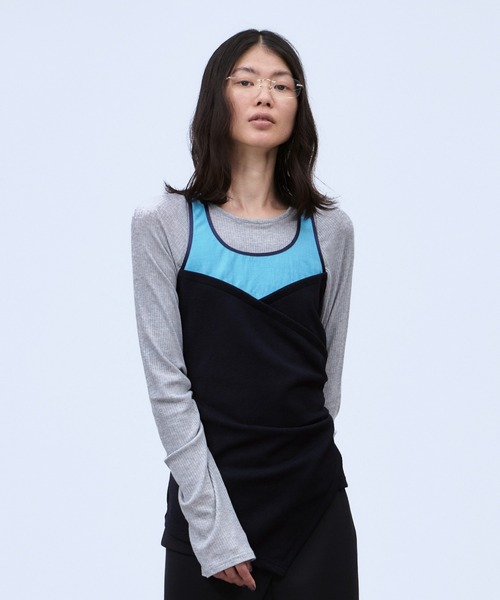 THINGS THAT MATTER(シングス ザット マター)の「BUSTIER LAYERED RIB TOPS / ビスチェレイヤードリブトップス(Tシャツ/カットソー・レディース・レッド/ネイビー・FREE)」の10枚目の写真