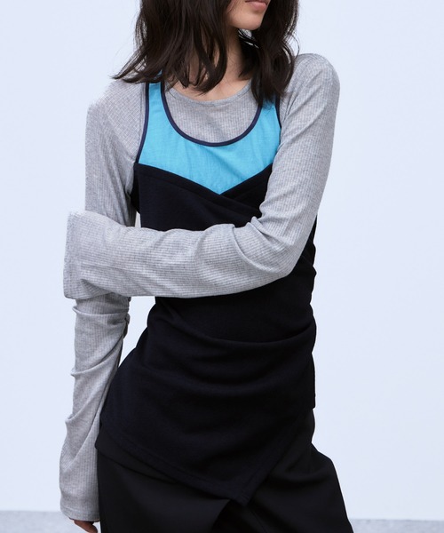 THINGS THAT MATTER(シングス ザット マター)の「BUSTIER LAYERED RIB TOPS / ビスチェレイヤードリブトップス(Tシャツ/カットソー・レディース・レッド/ネイビー・FREE)」の11枚目の写真