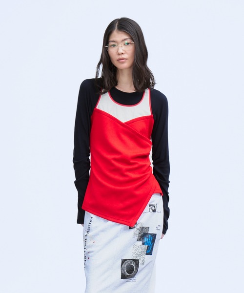 THINGS THAT MATTER(シングス ザット マター)の「BUSTIER LAYERED RIB TOPS / ビスチェレイヤードリブトップス(Tシャツ/カットソー・レディース・レッド/ネイビー・FREE)」の4枚目の写真