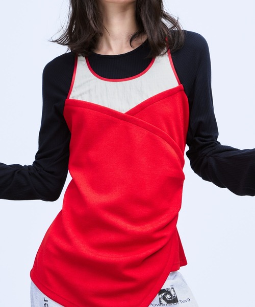 THINGS THAT MATTER(シングス ザット マター)の「BUSTIER LAYERED RIB TOPS / ビスチェレイヤードリブトップス(Tシャツ/カットソー・レディース・レッド/ネイビー・FREE)」の5枚目の写真