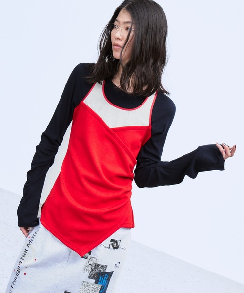 THINGS THAT MATTER(シングス ザット マター)の「BUSTIER LAYERED RIB TOPS / ビスチェレイヤードリブトップス(Tシャツ/カットソー・レディース・レッド/ネイビー・FREE)」の3枚目の写真
