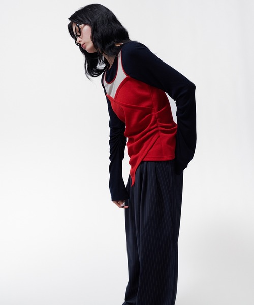 THINGS THAT MATTER(シングス ザット マター)の「BUSTIER LAYERED RIB TOPS / ビスチェレイヤードリブトップス(Tシャツ/カットソー・レディース・レッド/ネイビー・FREE)」の17枚目の写真