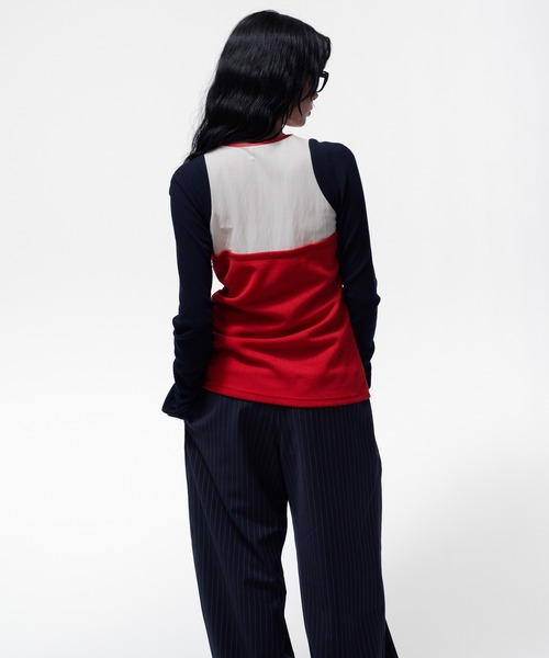 THINGS THAT MATTER(シングス ザット マター)の「BUSTIER LAYERED RIB TOPS / ビスチェレイヤードリブトップス(Tシャツ/カットソー・レディース・レッド/ネイビー・FREE)」の18枚目の写真