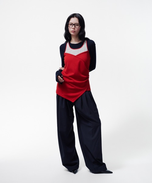 THINGS THAT MATTER(シングス ザット マター)の「BUSTIER LAYERED RIB TOPS / ビスチェレイヤードリブトップス(Tシャツ/カットソー・レディース・レッド/ネイビー・FREE)」の15枚目の写真