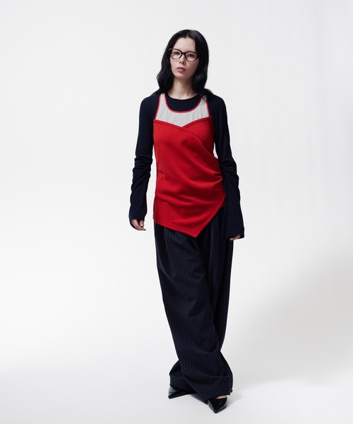 THINGS THAT MATTER(シングス ザット マター)の「BUSTIER LAYERED RIB TOPS / ビスチェレイヤードリブトップス(Tシャツ/カットソー・レディース・レッド/ネイビー・FREE)」の16枚目の写真