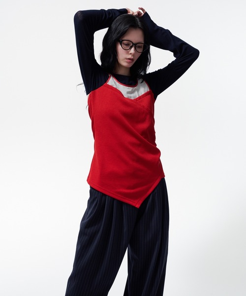 THINGS THAT MATTER(シングス ザット マター)の「BUSTIER LAYERED RIB TOPS / ビスチェレイヤードリブトップス(Tシャツ/カットソー・レディース・レッド/ネイビー・FREE)」の14枚目の写真