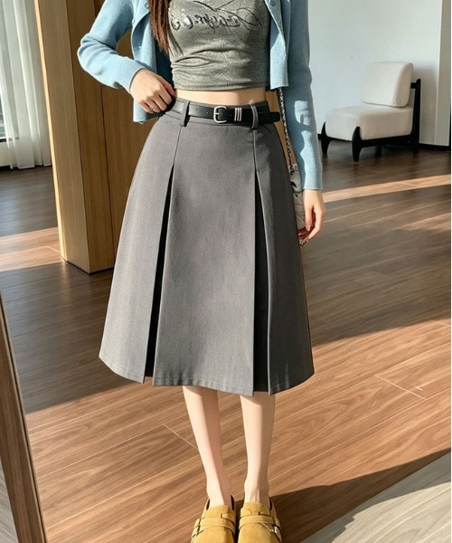 &soiree(アンドソワレ)の「ボックスプリーツミドル丈スカート(スカート・レディース・ブラック/グレー・SMALL/MEDIUM/LARGE/X-LARGE)」の1枚目の写真