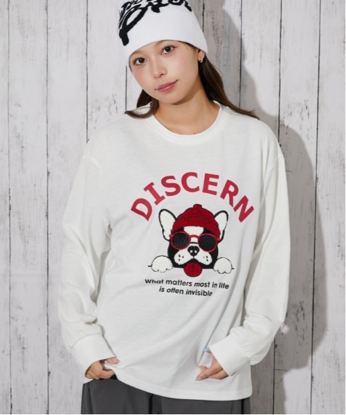 GORGE(ゴージ)の「サガラ刺繍 アニマル長袖Tシャツ|全4色(Tシャツ/カットソー・レディース・ブルー/オートミール/チャコール/オフホワイト・F)」の1枚目の写真