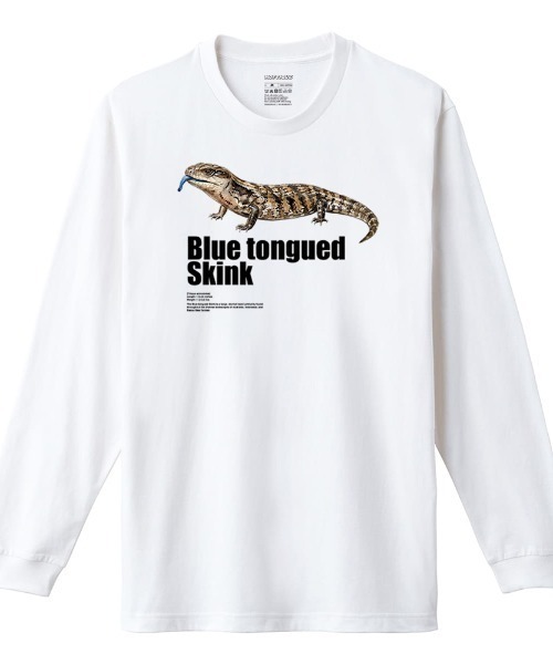 Moftique(モフティック)の「Moftique(モフティック) 長袖Tシャツ アオジタトカゲ 爬虫類 ペット アニマル プリント Tシャツ 長袖 ロンT ロングTシャツ トップス カットソー レディース ユニセックス 春 秋(Tシャツ/カットソー・レディース・ホワイト/ブラック・XS/S)」の2枚目の写真