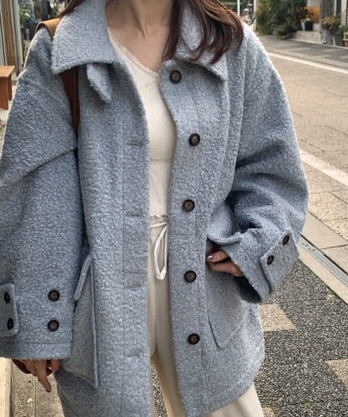 mineng(マイング)の「【2way/スタンドカラー】ブーグレミドルシャツコート(その他アウター・レディース・ミント/ブルー・FREE)」の2枚目の写真