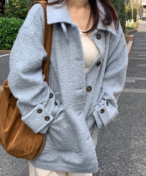 mineng(マイング)の「【2way/スタンドカラー】ブーグレミドルシャツコート(その他アウター・レディース・ミント/ブルー・FREE)」の9枚目の写真