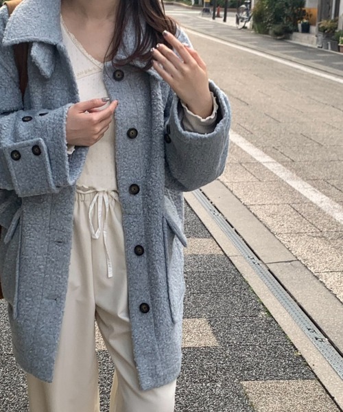 mineng(マイング)の「【2way/スタンドカラー】ブーグレミドルシャツコート(その他アウター・レディース・ミント/ブルー・FREE)」の10枚目の写真