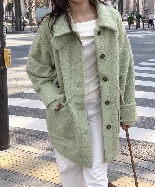 mineng(マイング)の「【2way/スタンドカラー】ブーグレミドルシャツコート(その他アウター・レディース・ミント/ブルー・FREE)」の5枚目の写真
