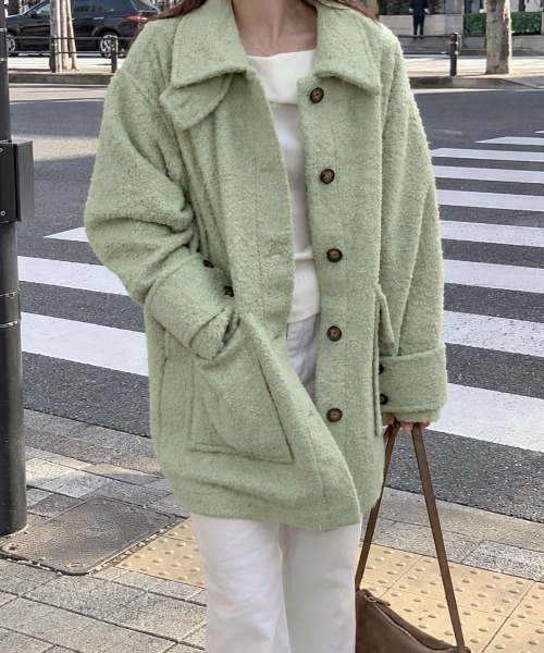 mineng(マイング)の「【2way/スタンドカラー】ブーグレミドルシャツコート(その他アウター・レディース・ミント/ブルー・FREE)」の6枚目の写真