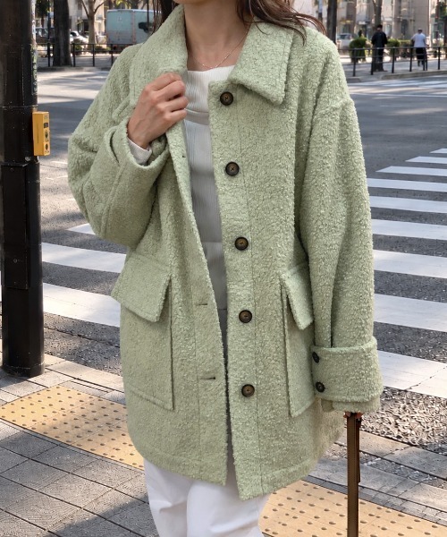 mineng(マイング)の「【2way/スタンドカラー】ブーグレミドルシャツコート(その他アウター・レディース・ミント/ブルー・FREE)」の7枚目の写真