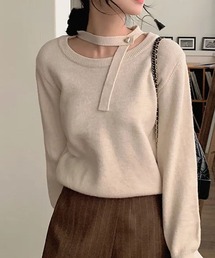 チョーカーデザインニット / 長袖ニット プルオーバー ネックベルトデザイン