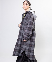 フード付チェックシャツコート